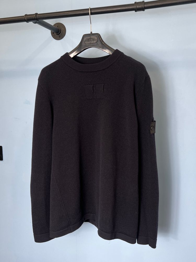 Large Stone Island Shadow Project Navy Blue Ribbed Knit Wool Crewneck Jumper